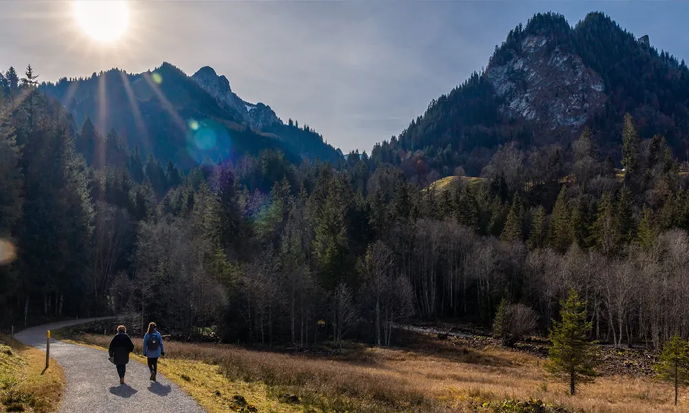 2 Personen auf Wanderweg in den Bergen